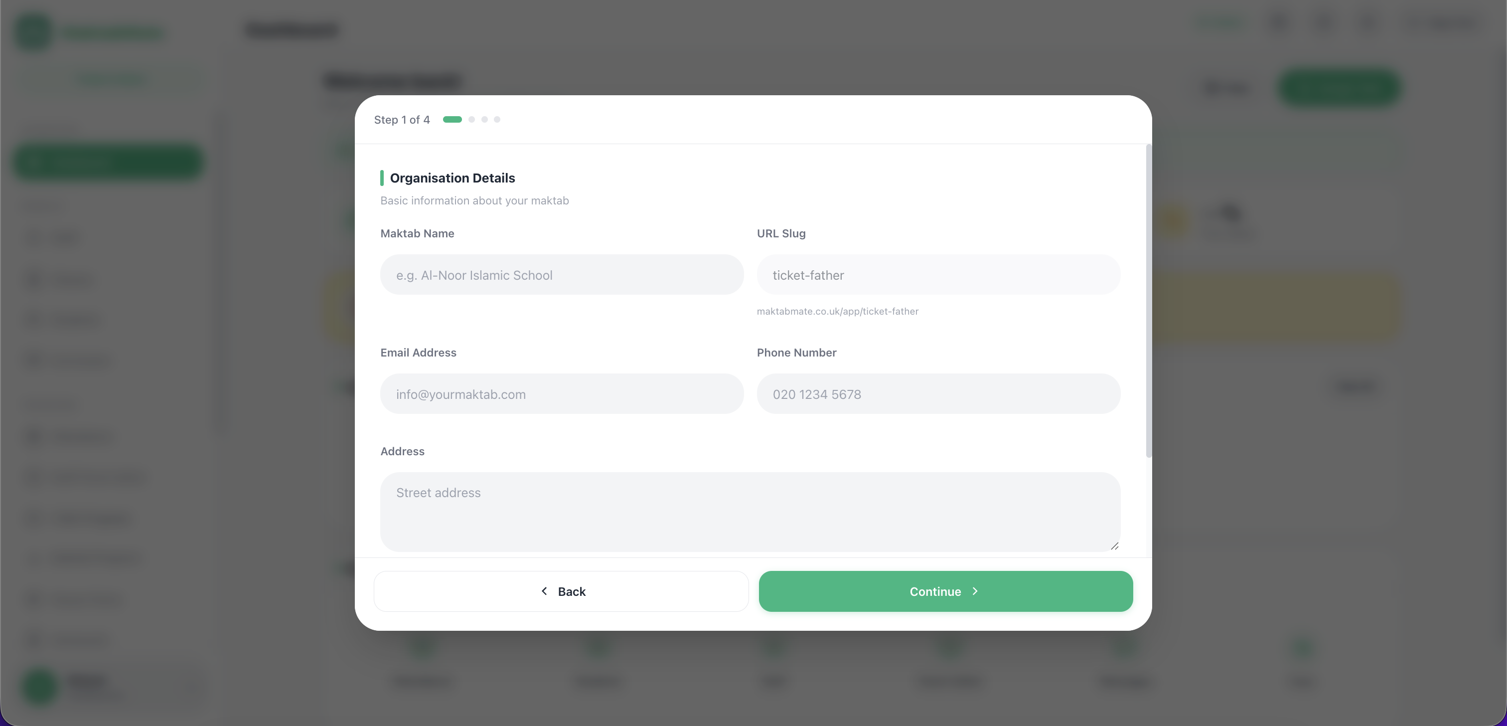 Organisation details form